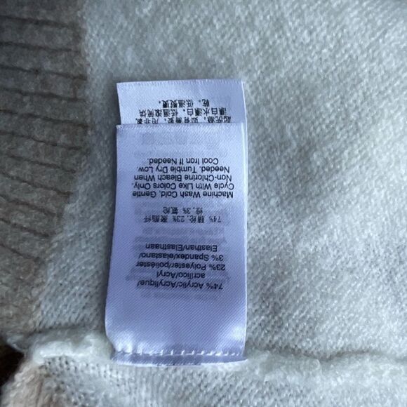 DKNYC Womens M Sweater Turtle Neck Pullover Tan White Striped Super soft - Picture 3 of 4